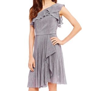 Calvin Klein Ruffle One-Shoulder Metallic Dress